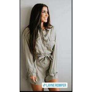 Chelsea Deboer Long Sleeve Coveralls Utility Romper Green Green Size XL -XXL